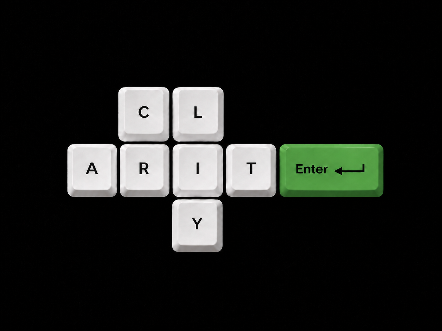 Keyboard keys spelling clarity with a green Enter key